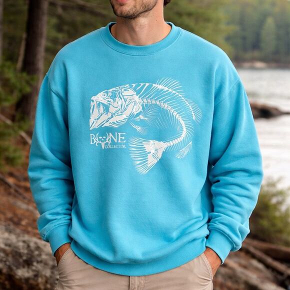 Bone Collector Other - Bone Collector Fish Skeleton Graphic Sweatshirt XL Blue Outdoors